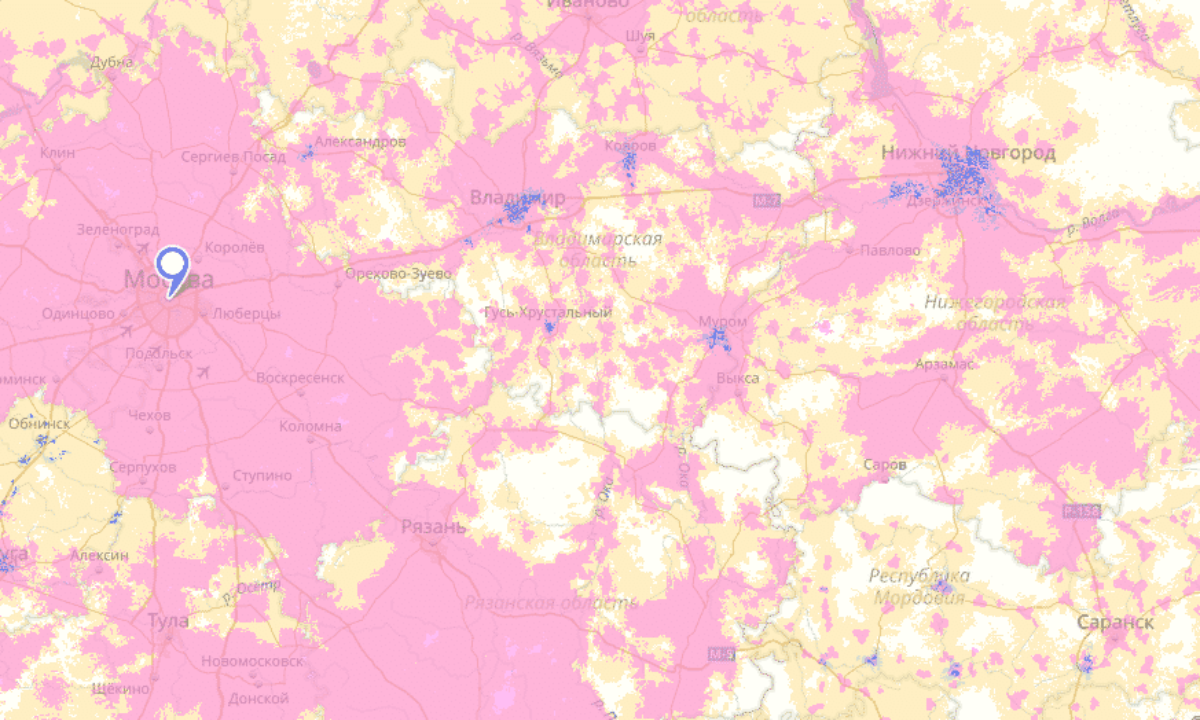 Зона покрытия Yota в вашем регионе